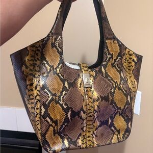 Brahmin Yellow and Brown Snake Print Tote